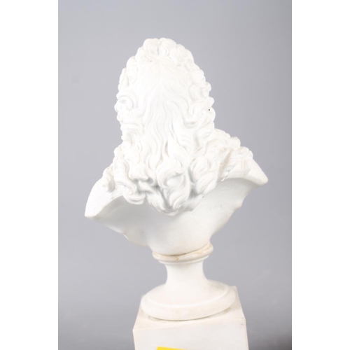 13 - A 19th century bisque bust of Louis XIV, on square base, 7