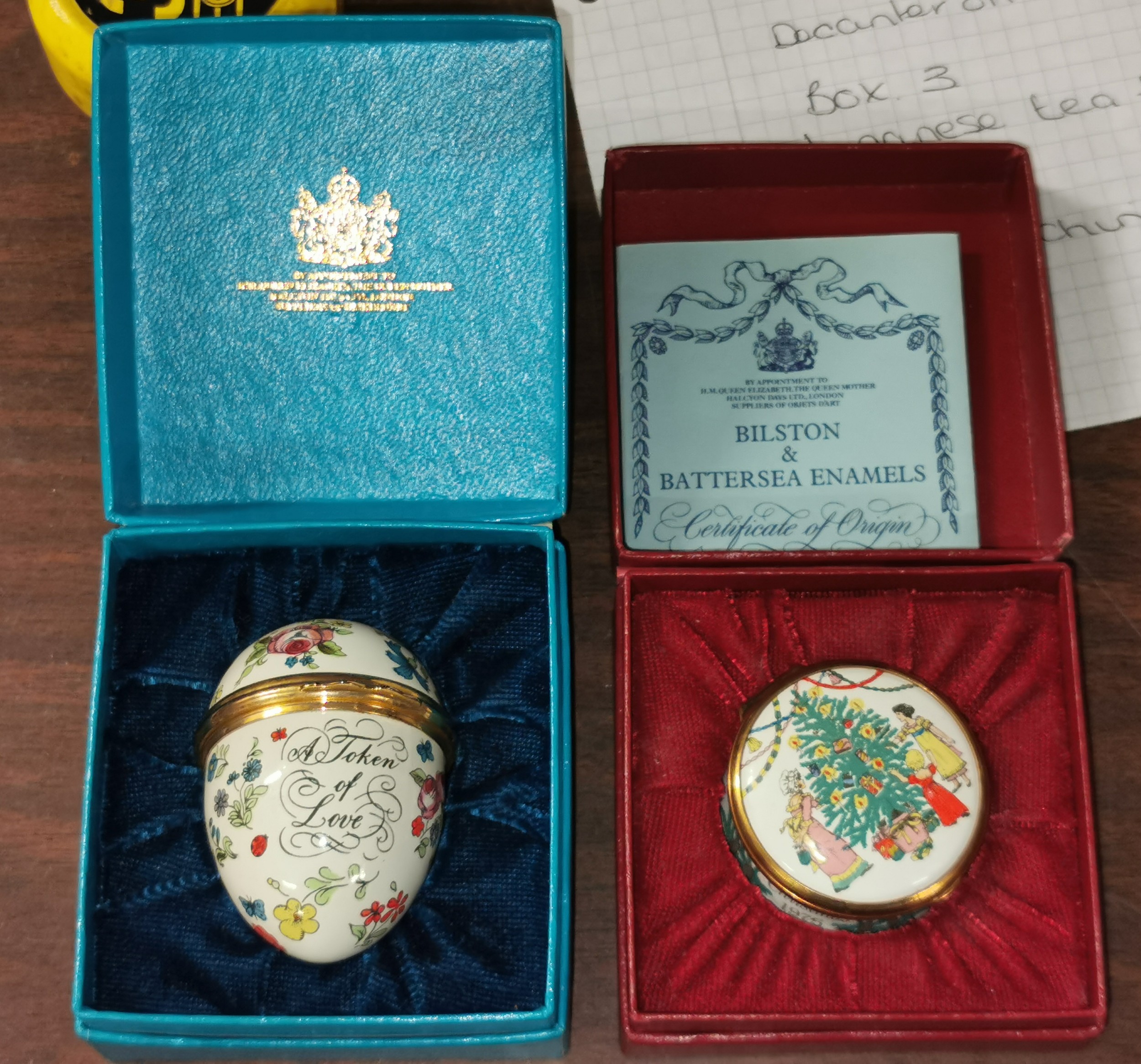 2 x boxed and mint Bilston & Battersea enamels being 1975 Christmas ...