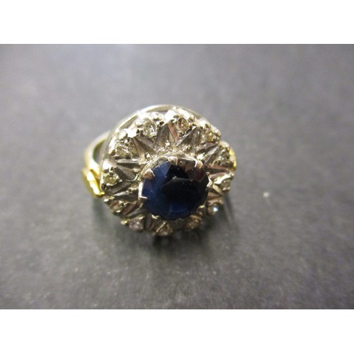 12 - An 18ct yellow gold diamond and sapphire? Ring, approx. ring size ‘M1/2’