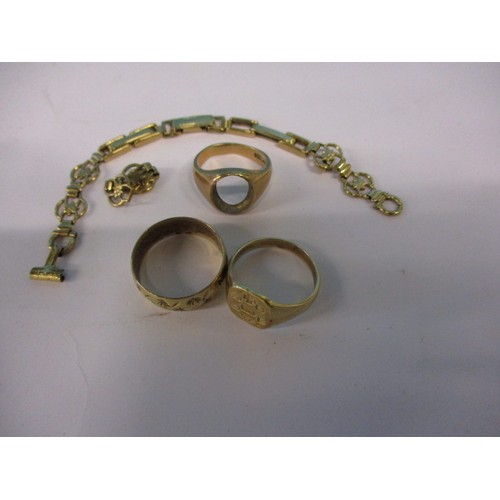 58 - A quantity of 9ct yellow gold items. Approximate combined weight 16.5g. To include 3 rings