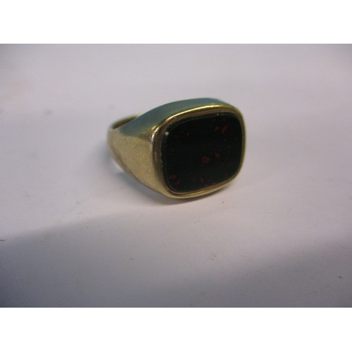 2 - A 9ct yellow gold signet ring set with a blood stone. Approximate total weight 5.9g,  approximate ri... 