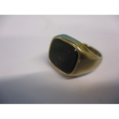 2 - A 9ct yellow gold signet ring set with a blood stone. Approximate total weight 5.9g,  approximate ri... 