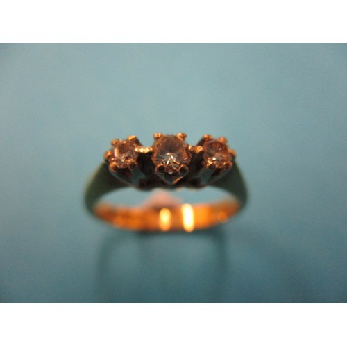 14 - A 1980s 9ct gold 3 stone diamond ring, approx. ring size ‘J’ approx.  weight 2.2g