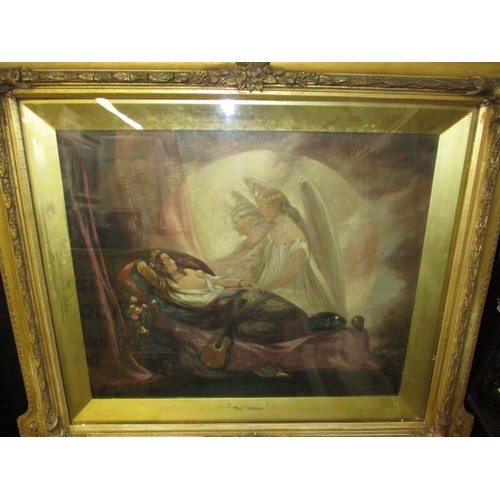 An Edwardian oil on canvas, “The Dream” D Winder 1902, signed and dated lower right, in period frame, some crazing to paint and general age-related marks to frame, approx. image size 60x50cm