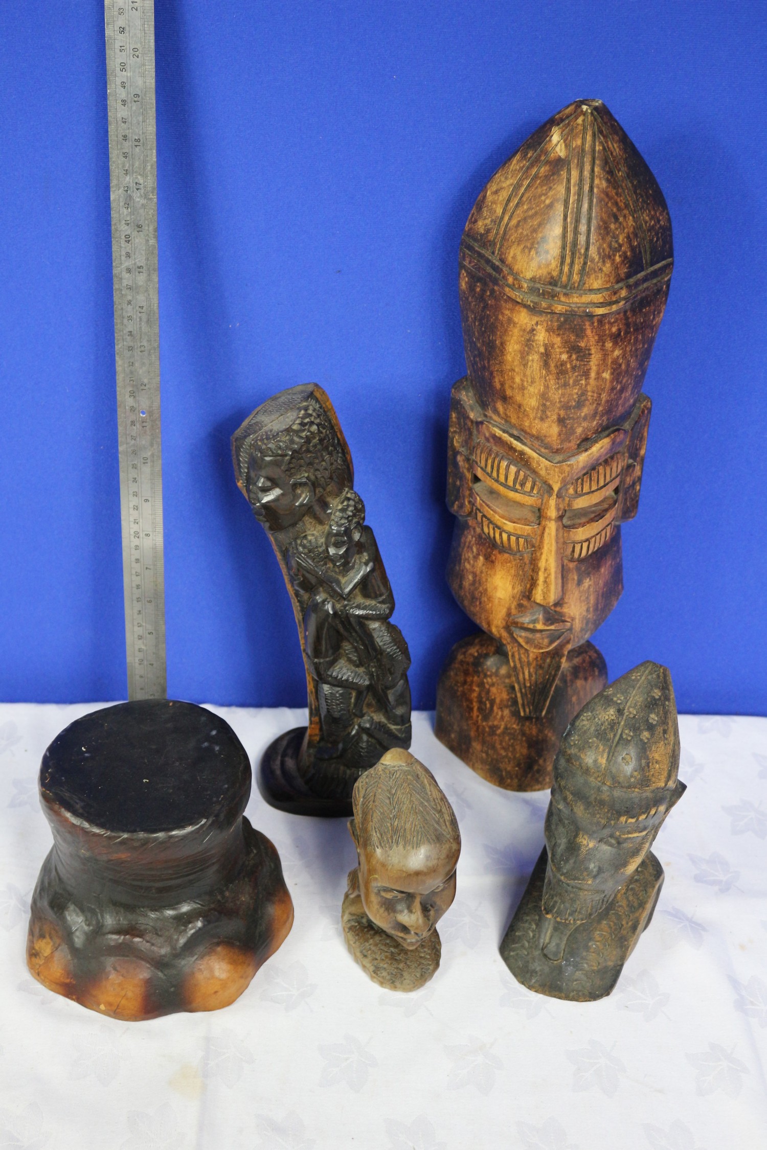 Collection of Vintage African Hand Carved Wooden Items