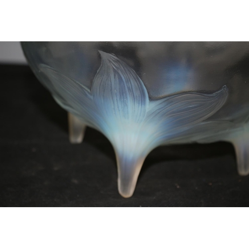 352 - Rene Lalique 1920's Lys Bowl Opalescent Glass Elevated on 4 Legs, The Legs are the stems of The 4 La... 