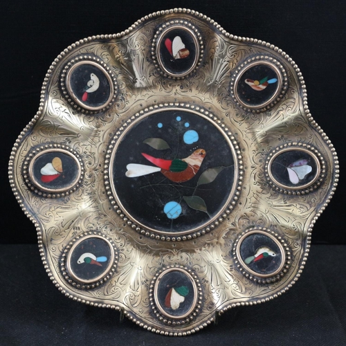 449 - Grand Tour Pietra Dure Brass Engraved Dish
