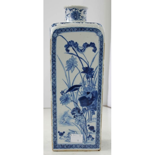 323a - A JAPANESE BLUE AND WHITE FLASK, EDO PERIOD, 18TH C of square section, each face painted with flower... 