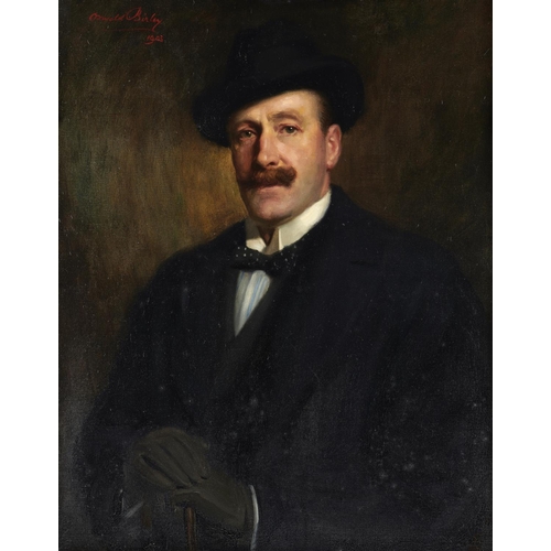 423 - SIR OSWALD HORNBY JOSEPH BIRLEY, RA (1880-1952) PORTRAIT OF THE ARTIST'S FATHER  half length in blac... 