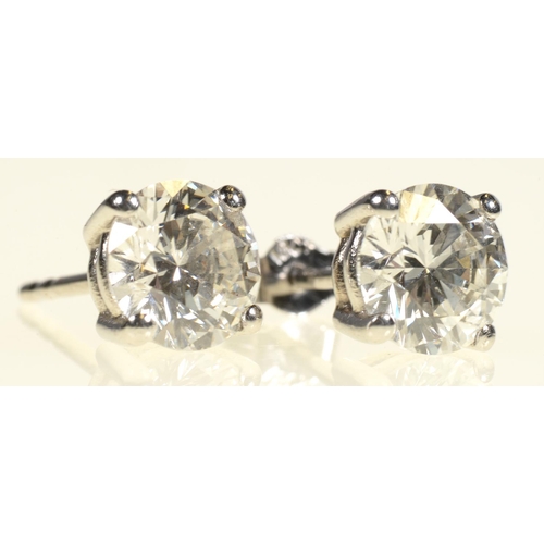 17 - A PAIR OF DIAMOND EAR STUDS   each round brilliant cut diamond of approx 1.5ct each, 8mm, Birmingham... 