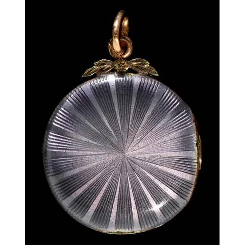 30 - A RUSSIAN GOLD AND SILVER GILT AND WHITE AND MAUVE GILLOUCHE ENAMEL LOCKET 21mm, by  Ivan Savelevich... 