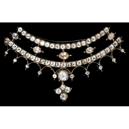 36 - A GEORGIAN PASTE BROOCH, 18TH C ADAPTED FROM A DIADEM OR TIARA 90mm