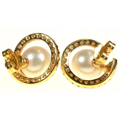 49 - A DIAMOND AND CULTURED PEARL RING AND PAIR OF SIMILAR EARRINGS the ring with 12mm cultured pearl in ... 