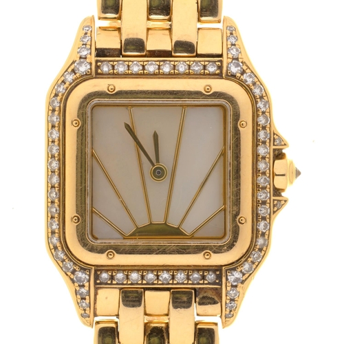 55 - A CARTIER 18CT GOLD AND DIAMOND LADY'S WRISTWATCH, PANTHERE ref 8057915 / 08060  with mother of pear... 