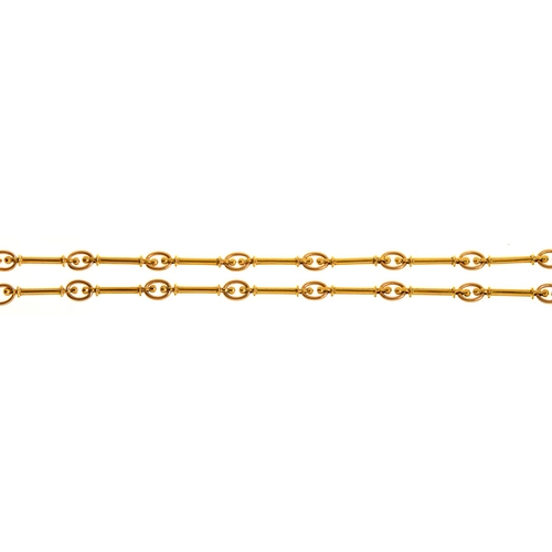 18 - AN 18CT GOLD BATON-AND-OVAL LINK WATCH CHAIN, IN VICTORIAN STYLE, 47CM L, SHEFFIELD 1999, 36G