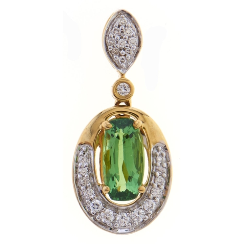 49 - A synthetic spinel and diamond pendant, with diamond set loop, in gold, 2.2g,