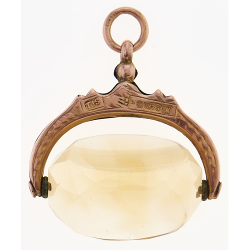 51 - A 9ct gold and rock crystal swivel fob seal, Chester 1912, 7.3g