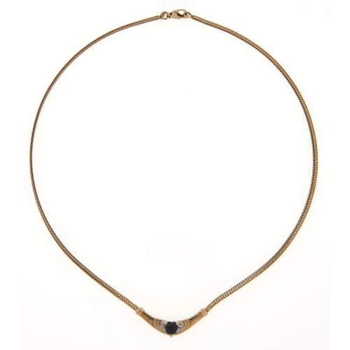 54 - A heart shaped sapphire and diamond necklet, in gold, 8.3g