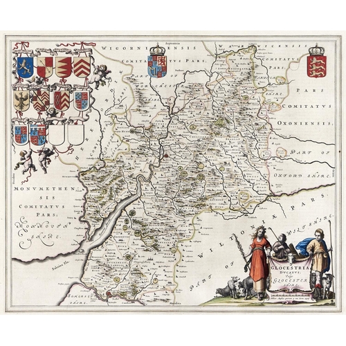 1432 - Blaeu - Gloucestershire; Glamorganshire, two, double page engraved maps, 1645-46, hand coloured... 
