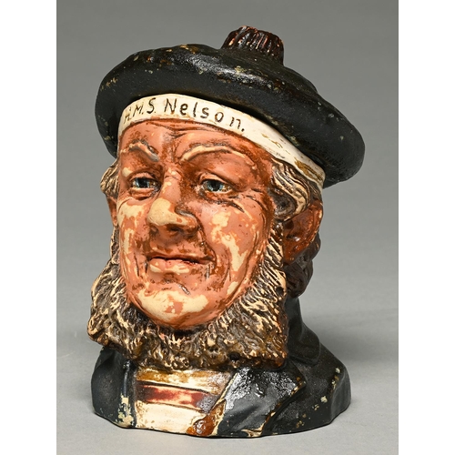 1115 - A Bernard Bloch cold painted white terracotta sailor's head novelty tobacco jar and cover, late 19th... 