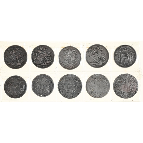 1146 - Silver Coins. United Kingdom and foreign, to include Crown 1887, 1890, 1892 and 1893 (10)... 