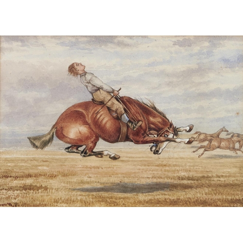 1444 - English School, late 19th / early 20th c - Riding Caricature, with jockey on a horse, watercolour, p... 