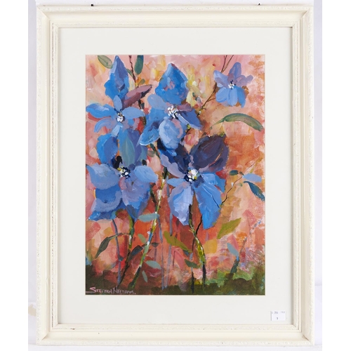 1445 - Stephen Needham, 20th century - Flowers in Blue, gouache, signed lower left, 40 x 30cm... 