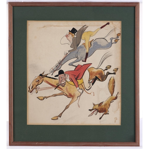 1451 - Glan Williams (1912-1986) - Hunting Types, three, one signed, pen, pencil, ink and watercolour, one ... 