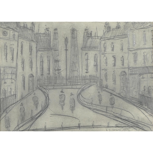 1473 - Manner of Laurence Stephen Lowry - Figures in an Urban Landscape, bears signature and date, pencil, ... 