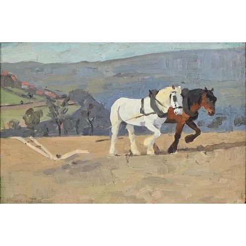 1477B - Winifred Wilson (1882-1973) - Plough Horses, signed, oil on card, 19.5 x 28cm