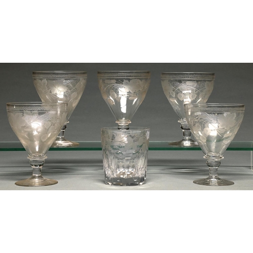 961 - Capital Punishment. An unusual Victorian glass tumbler, c1850, the underside engraved with gallows a... 