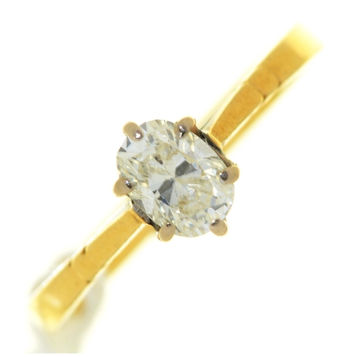 13 - A diamond solitaire ring, in 18ct gold, marks obscured, hoop inscribed 0.50, 2.5g, size L... 