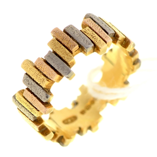 16 - An 18ct three colour gold ring, maker G E P, London 1966, 7.2g, size K