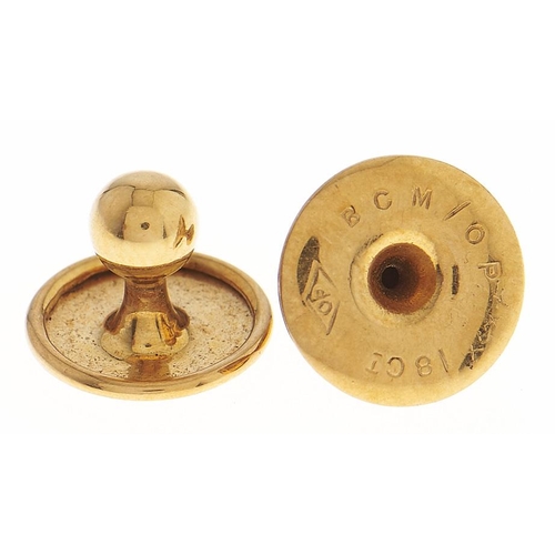 30 - A pair of gold dress studs, marked 18ct, 1.4g