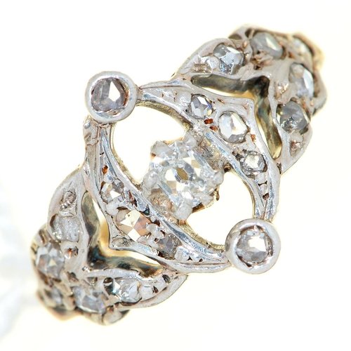 4 - A diamond openwork ring, with old cut diamonds, gold hoop, marked 18ct, 3.4g, size L... 