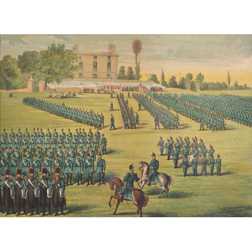 476 - A Victorian chromolithograph of the Robin Hoods on Parade on Castle Green Nottingham, 32.5 x 44cm... 
