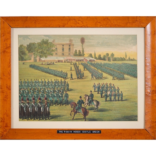 476 - A Victorian chromolithograph of the Robin Hoods on Parade on Castle Green Nottingham, 32.5 x 44cm... 