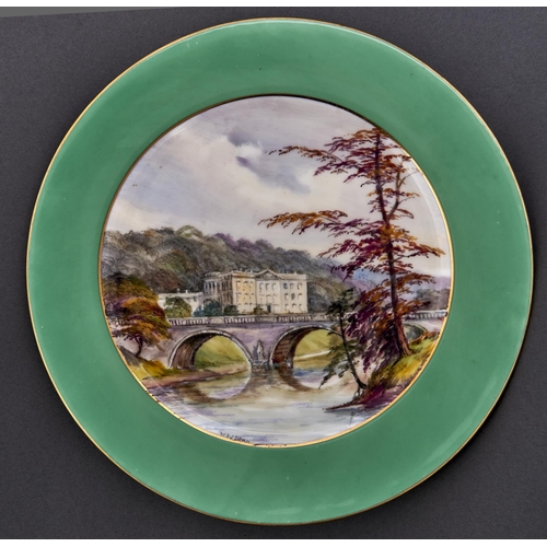 514 - A Royal Crown Derby plate, c1930, outside decorated, painted by W E J Dean, signed, with Chatsworth,... 