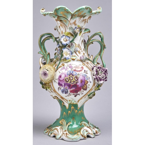 548 - A Coalport 'Coalbrookdale' floral encrusted vase, c1830, painted to either side with groups of primu... 