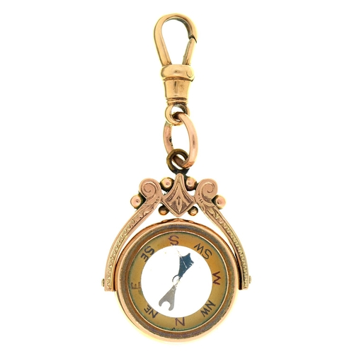 10 - An Edwardian 9ct gold watch fob compass, 29mm, Birmingham 1907, 7.4g