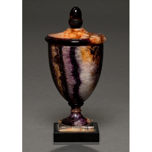 502 - A late Regency Blue John vase and cover, early-mid 19th c, the bowl of, probably, Winnat's Five vein... 