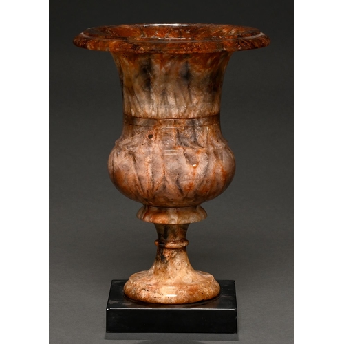 506 - A Regency Derbyshire fluorspar ('Hatterel') vase, c1800-1820, of campana shape, on  Ashford black ma... 