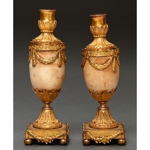 507 - A pair of George III ormolu and marble Candle-Vases by Matthew Boulton, c1770, the marble body with ... 