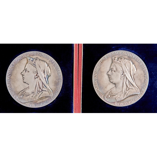 529 - Diamond Jubilee of Queen Victoria commemorative medal, 1897, silver, two, 56mm, both cased (2)... 