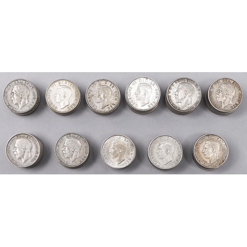 532 - Silver coins. United Kingdom florins, period 1921-1946, 27ozs
