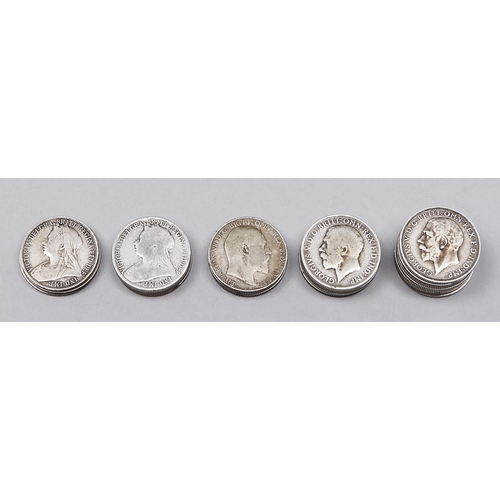 533 - Silver coins. United Kingdom florins, period pre-1921, 8ozs