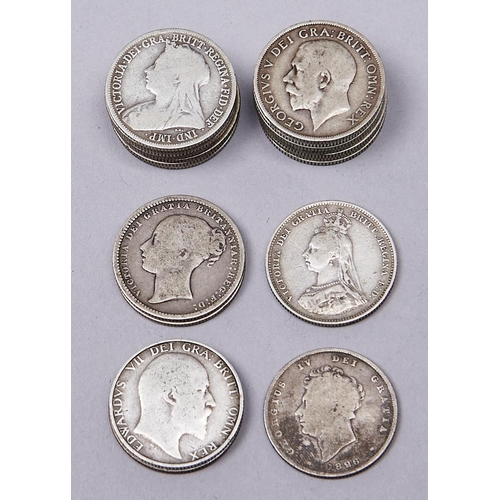 534 - Silver coins. United Kingdom shillings, period pre 1921, 3ozs 10dwts
