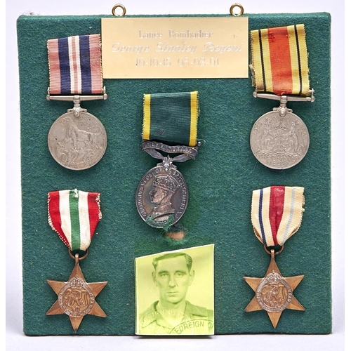 548 - World War II, attributed group of five, Africa Star, Italy Star, Defence Medal, War Medal and Effici... 