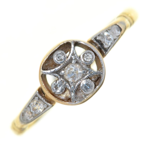 61 - A diamond cluster ring, in gold marked 18ct, 2.7g, size P