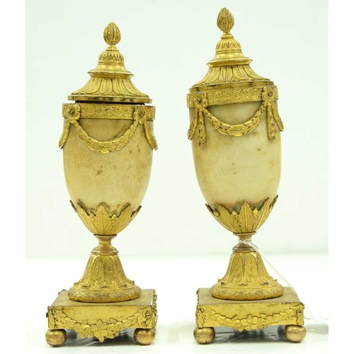 507 - A pair of George III ormolu and marble Candle-Vases by Matthew Boulton, c1770, the marble body with ... 